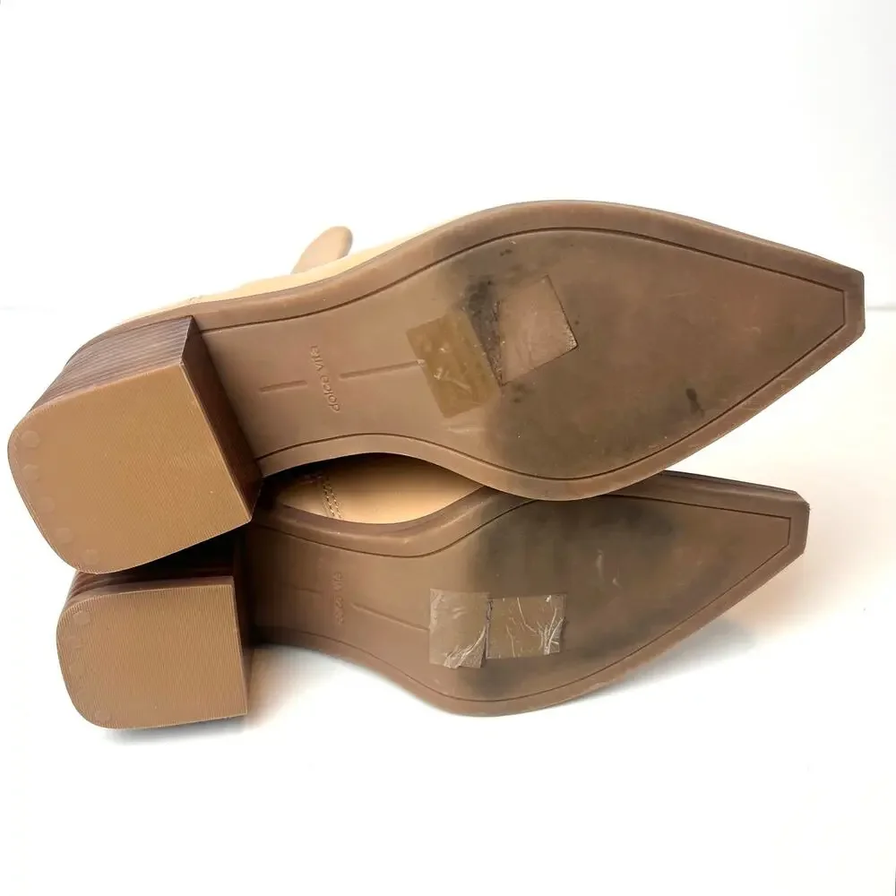 Dolce Vita Josiah Booties Pointed Toe Block Heel Ankle Boots Tan Size 7.5